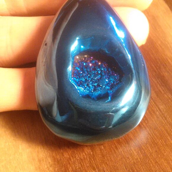 Blue Color Drusy Quartz Stainless Steel Pendant Necklace - Picture 5 of 7